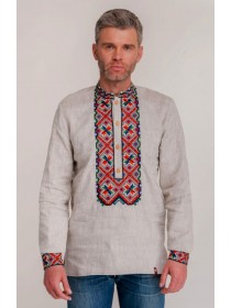 White men's embroidery of natural linen