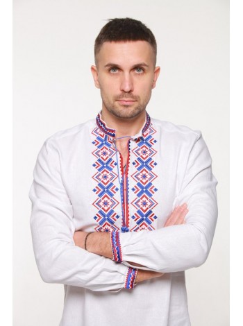 Чоловіча вишиванка з вишивкою синьо-червоним кольором