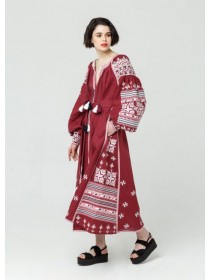 Лляна сукня, довга червона