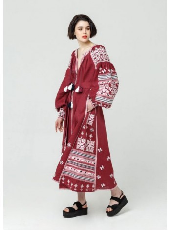 Лляна сукня, довга червона