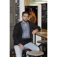 Men's embroidery on black linen with white embroidery