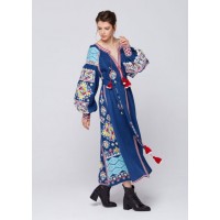 Синя лляна сукня, довга