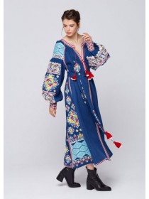 Blue linen dress, long