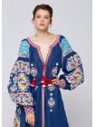 Синя лляна сукня, довга