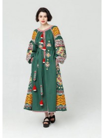 Green linen dress, long