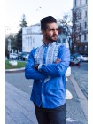 Чоловіча вишиванка, синя лляна