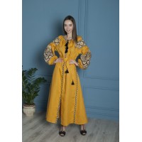 Жолтое лляное вишитое платье