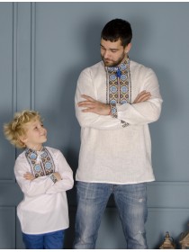 Men's embroidered white with blue embroidery