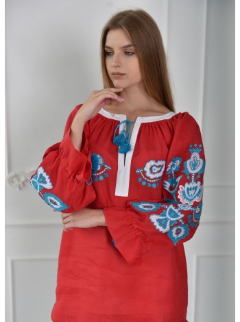 Лляна блуза - туніка, червона