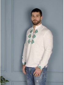 Men embroidered shirt is white with green embroidery