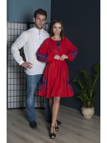 Белая вышиванка и красное льняное платье Pair3