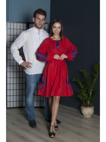 Біла вишиванка та червона лляна сукня Pair3
