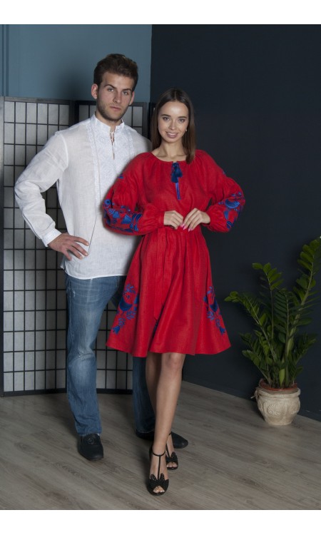 Біла вишиванка та червона лляна сукня Pair3