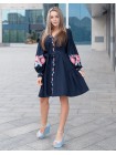 Лляна вишита сукня Троянда, синя