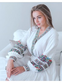 Лляна вишита сукня Квіти, біла