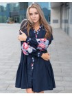 Лляна вишита сукня Троянда, синя