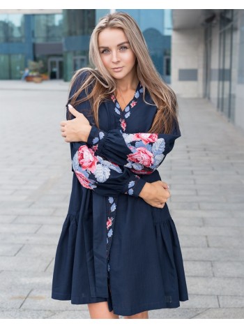 Лляна вишита сукня Троянда, синя
